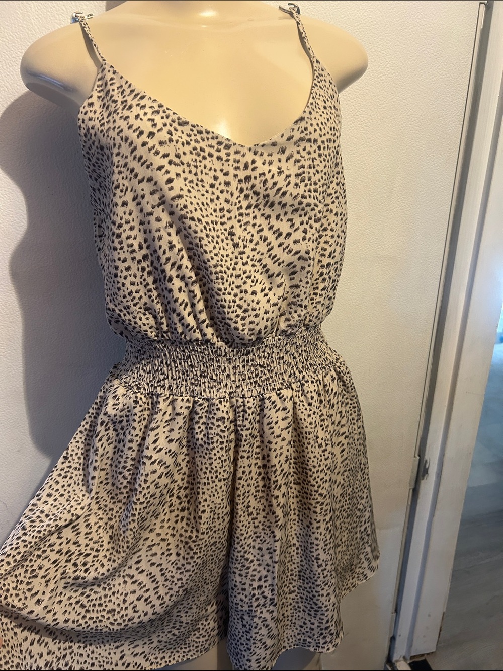 She + Sky Beige and Black Spotted Romper